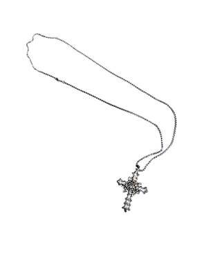 Gothic Antique Silver Finish Rose and Thorn Cross Pendant Necklace